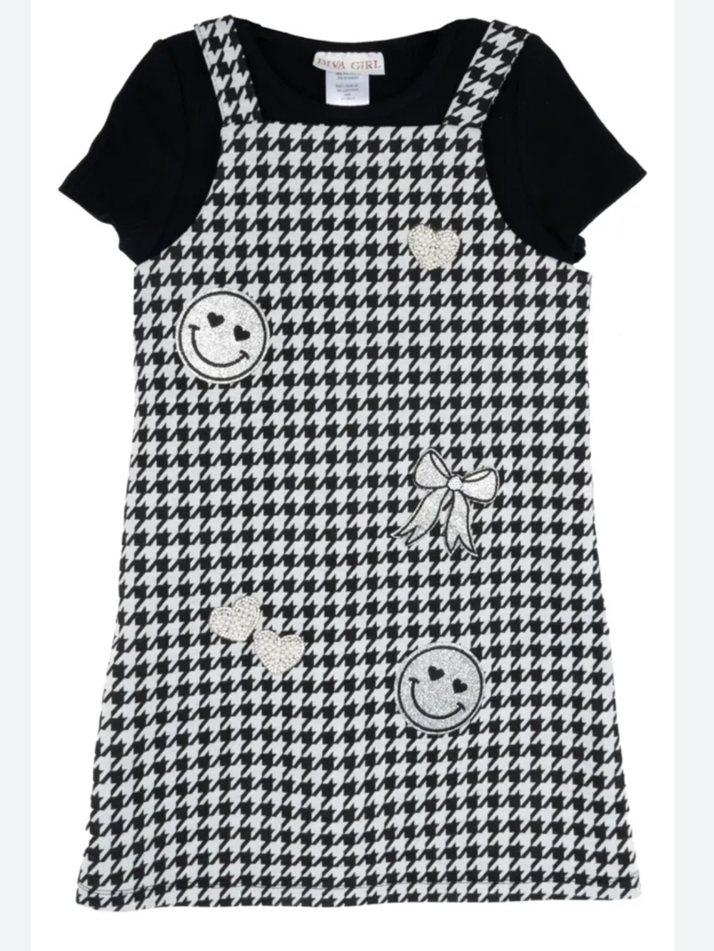 2T Houndstooth Patch Pinafore Dress - Black & White